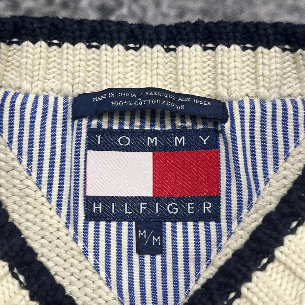 Vintage Tommy Hilfiger Sweater Mens‎ Large Cream Casual Pattern Cotton Jumper - Picture 4 of 9